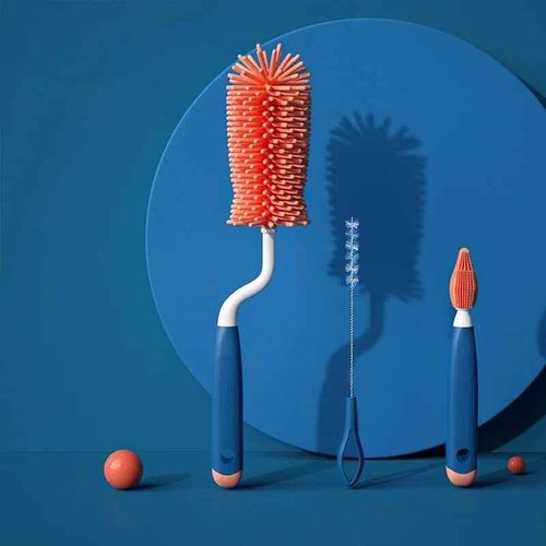 Brosse À Sucette En Silicone 3 En 1 Pour Bébé,Rotation À 360 Degrés,Bouteille Conteneur Paille Propre,Ensemble Couleur Bonbon - Type C70-Blue 3pcs