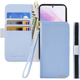 Coque Pour Samsung Galaxy A52 Rabat,Housse Samsung A52 5g/A52s 5g Clapet,Portefeuille Etui Avec Fonction Support Et Porte-Carte,Litchi Texturé Cuir/Antichoc Flip Cover Case.Bleu Clair