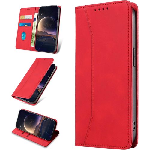 Coque Pour Samsung Galaxy A54 5g, Etui Protection Housse En Cuir Pu [Porte Cartes], Antichoc Portefeuille Étui À Rabat Flip Case Pour Samsung A54 5g (Rouge)
