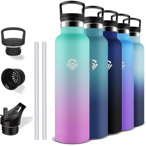 Gourde Isotherme 1l, Sans Bpa, Gourde Avec Paille, Anti Fuite, Gourde Inox, Acier Inoxydable 18/8, Gourdes De Camping Et Randonnée, Double Isolation, Bouteille D'eau Pour Aptitude, Yoga