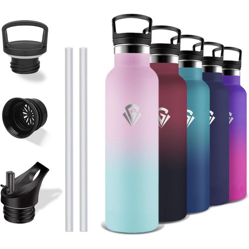 Gourde - 500ml- Bouteille Isotherme, Sans Bpa, Gourde Avec Paille, Anti Fuite, Bouteille Isotherme Avec Poignée, Gourde Inox, Facile À Transporter, Bouteille D'eau Pour École, Bureau, Camping
