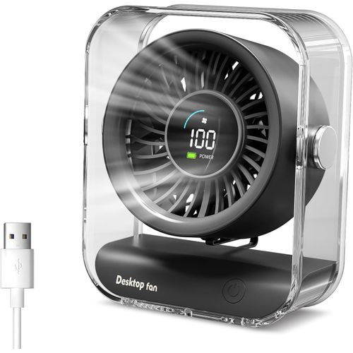 Mini Ventilateur Portable, petit ventilateur avec Écran LED, 6 Vitesses, Ventilateur de Bureau Ultra Silencieux (15dB) pour Maison, Bureau et Table, Gris (Alimentation USB)