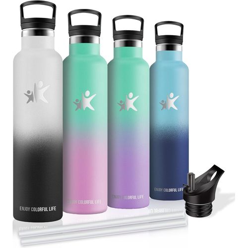 Gourde Isotherme 1l, Sans Bpa, Gourde Avec Paille, Anti Fuite, Gourde Inox, Acier Inoxydable 18/8, Gourdes De Camping Et Randonnée, Double Isolation, Bouteille D'eau Pour Aptitude, Yoga, Sportif