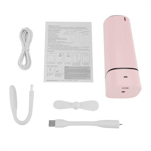 HJLIAN Humidificateur ultrasonique multifonction rechargeable par USB, diffuseur de lumiere nocturne avec mini ventilateur, rose