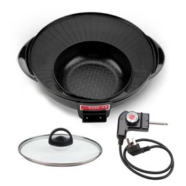 HJLIAN Poele electrique 2 en 1 1500 W, marmite, barbecue, friture, cuisson, gril, cuisine
