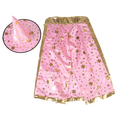 Hjlian Ensemble De Cape Et Chapeau De Sorciere Pour Enfants, Motif Etoiles Brillantes, Pour Halloween, Cosplay, Rose