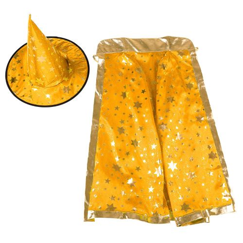 Hjlian Ensemble Cape Et Chapeau De Sorciere Pour Enfants, Motif Etoiles Brillantes, Pour Halloween, Cosplay, Jaune