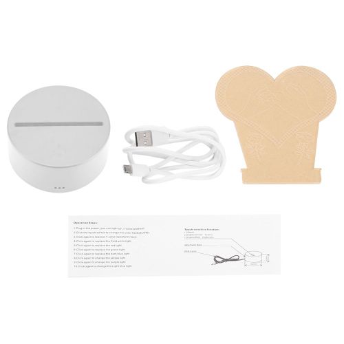 Hjlian Lampe De Table Tactile 3d Usb 4,5 V, Effet Illusion Visuelle Romantique, 7 Couleurs (Base Blanche)