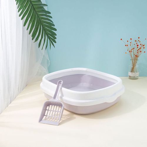 Hjlian Bac A Litiere Pour Chat, Grand Espace, Resistant Aux Eclaboussures, Bassin Epais Semi-Ferme Pour Dejections De Chat Avec Pelle A Litiere Pour Chat, Gris S