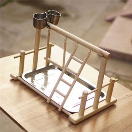 Hjlian Aire De Jeux Pour Perroquets, Support De Jeu Pour Oiseaux En Bois Naturel Et Sain, Robuste Et Durable, Pour Jouets D'exercice Pour Oiseaux, Support De Station En Rondins Avec Tasse A Clip