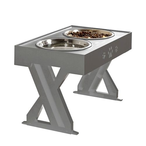 Hjlian Gamelles Surelevees Reglables En Acier Inoxydable Pour Chiens Et Chiots, Gris