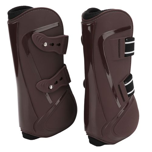 Hjlian Protege-Jambes Pour Cheval, Coque En Pu, Elastique, Respirant, Protection Pour Equipement Equestre, Pattes Avant Marron, Taille M