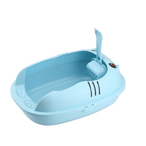 Hjlian (Ajoutez Des Autocollants Aux Notes De Commande) Bac A Litiere Pour Chat Entierement Semi-Ferme En Plastique, Bac A Litiere Pour Chat Anti-Eclaboussures Avec Pelle A Litiere Pour Chat (Petit Bleu 39*30*14cm)