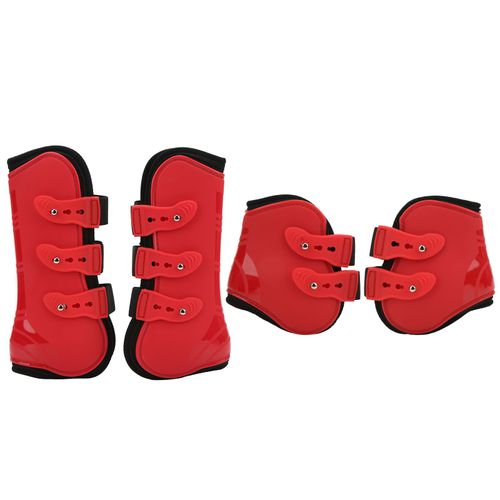 Hjlian Lot De 4 Protege-Jambes En Neoprene Pu Pour Cheval, Protege-Tendons Avant Et Arriere, Pour Equipement Equestre. Un Ensemble De Protege-Jambes Avant Et Arriere Rouges De Taille Xl.