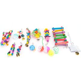 Hjlian Lot De 15 Balancoires Pour Oiseaux, Perroquets, Jouet A Macher Suspendu Avec Cloches, Echelle Et Perles Pour Mordre Et Jouer