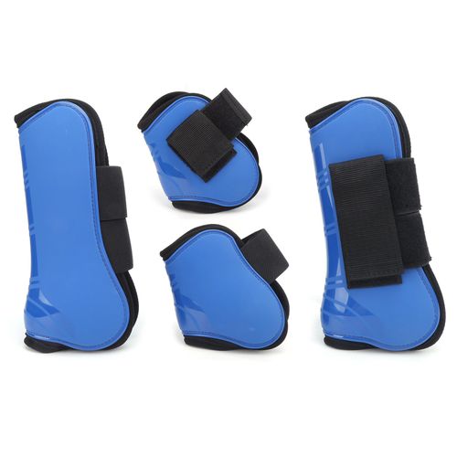 Hjlian Lot De 4 Guetres De Protection Pour Tendons Et Boulets, Coque En Pu, Pour L'equitation, Absorption Des Chocs, Protection Pour Le Saut, Bleu, Xl