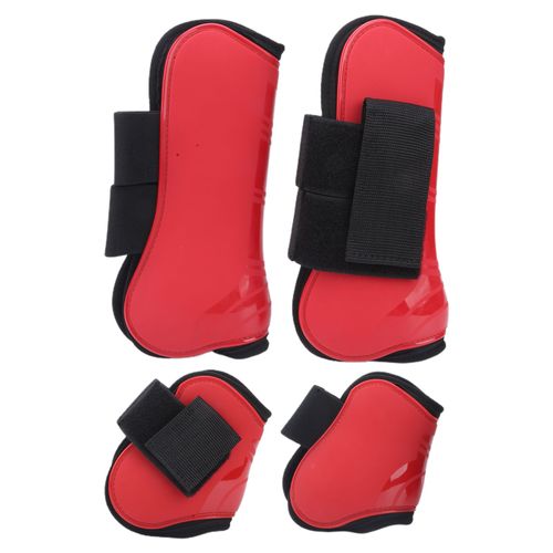 Hjlian Guetres De Protection Pour Tendons De Cheval, Coque En Pu Epaisse, Protege-Jambes D'equitation, Rouge, Xl