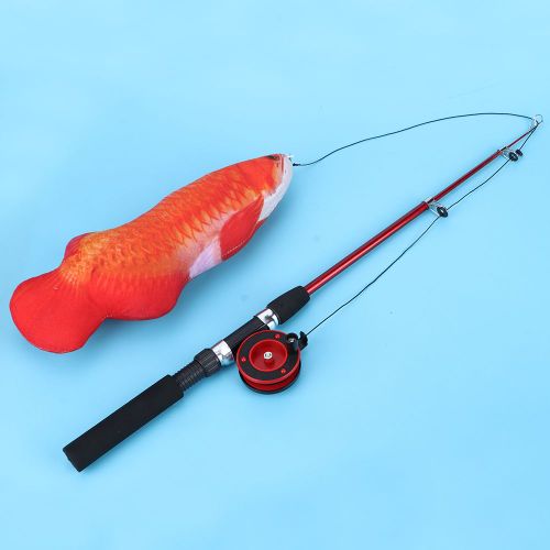 Hjlian Canne A Peche Extensible, Simulation De Poisson Et De Chat, Jouet Interactif Amusant Pour Animaux De Compagnie, Carpe Rouge