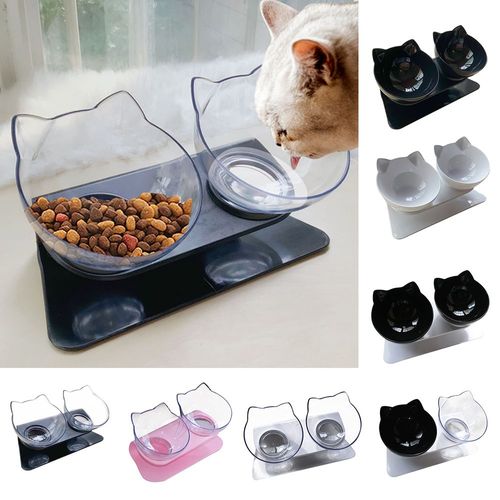 Hjlian Lot De Deux Gamelles Pour Chat (Noires) Avec Protection Du Cou Incline Et Anti-Basculement A Bouche Oblique
