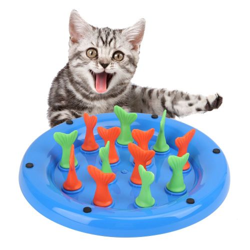 Hjlian Gamelle Anti-Etouffement Pour Chat, Mangeoire Lente Avec Petits Jouets En Forme De Queue De Poisson, Gamelles Innovantes Pour Animaux De Compagnie, Bleu