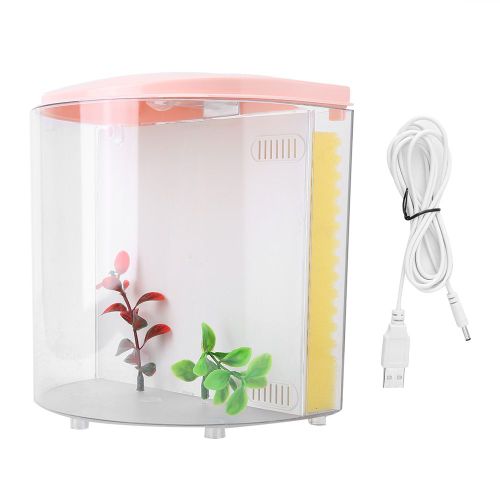HJLIAN Petit aquarium de bureau en acrylique de 20 cm avec cable USB pour decoration de maison (rose)