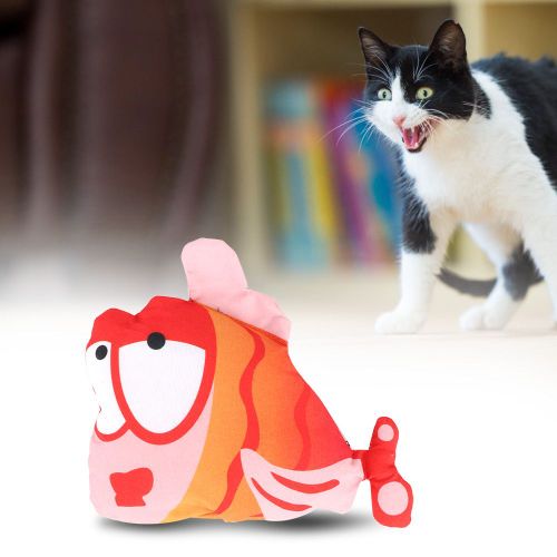 Hjlian Jouet Interactif D'entrainement Pour Chat A L'herbe A Chat, Imitation Poisson (Poisson Aux Grands Yeux Rose Et Orange)