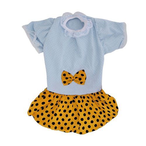 Hjlian Robe D'ete Mignonne Pour Chien, Vetement Pour Chiot, Jupe A Pois En Dentelle Avec Noud Papillon (Jaune Xs)