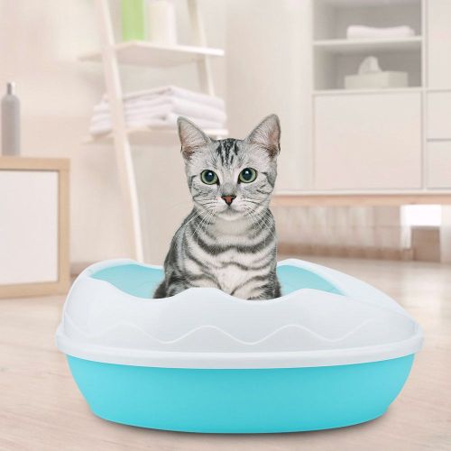 Hjlian Bac A Litiere Semi-Ferme En Plastique Pour Chat, Bac Anti-Eclaboussures, Pot De Toilette Avec Pelle (Bleu)