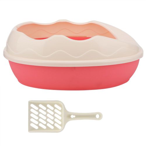 Hjlian Bac A Litiere Semi-Ferme En Plastique Pour Chat, Bac Anti-Eclaboussures, Pot De Toilette Avec Pelle (Rose)