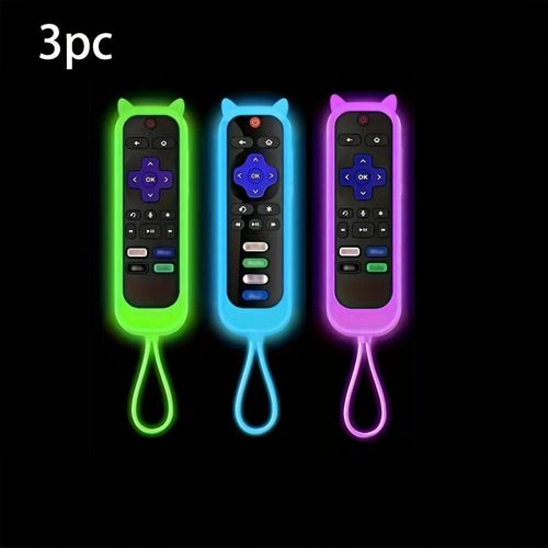 Housse de télécommande universelle en silicone en forme d'oreilles de chat qui brille dans la nuit, avec pour télécommande TV TCL Hisense Roku-Vert Bleu Violet