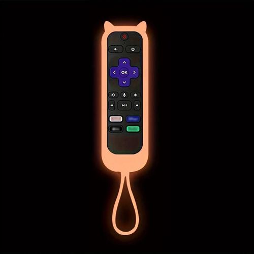 Housse de télécommande universelle en silicone en forme d'oreilles de chat qui brille dans la nuit, avec pour télécommande TV TCL Hisense Roku-Luminous orange