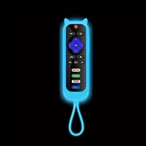 Housse de télécommande universelle en silicone en forme d'oreilles de chat qui brille dans la nuit, avec pour télécommande TV TCL Hisense Roku-Luminous Bleu