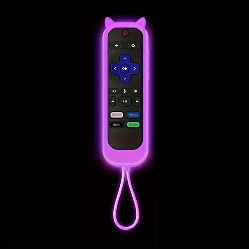 Housse de télécommande universelle en silicone en forme d'oreilles de chat qui brille dans la nuit, avec pour télécommande TV TCL Hisense Roku-Luminous Violet