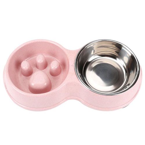 Hjlian Gamelle Double En Paille De Ble Pour Animaux De Compagnie, Gamelle Pour Chien, Gamelle Pour Chiot (Rose)