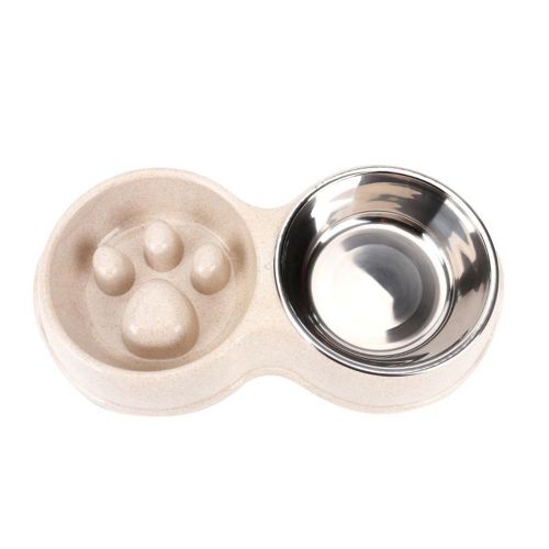 Hjlian Gamelle Double En Paille De Ble Pour Chien Et Chiot (Blanc)