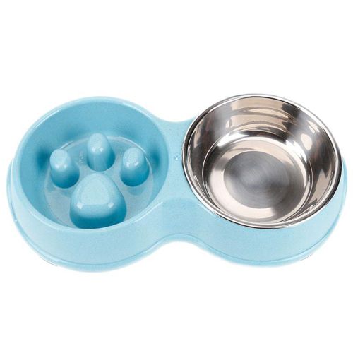 Hjlian Gamelle Double En Paille De Ble Pour Animaux De Compagnie, Gamelle Pour Chien, Gamelle Pour Chiot (Bleu)