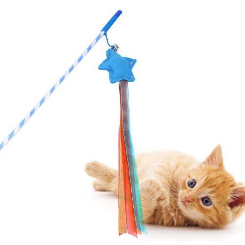 Hjlian Jouet Amusant En Peluche Pour Chat, Forme De Bande Coloree, Etoiles, Baton De Jeu Pour Animal De Compagnie (Bleu)