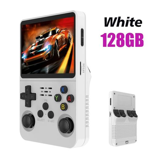 R36s Console De Jeu Portable Rétro Avec 20 000 Jeux, 128 Go, 1,5 Ghz, 1 Go De Ram, Batterie 3500 Mah, Écran Ips 3,5", 60 Hz, Émulateurs Pour Ps1, Psp, N64, Gba, Etc., Étanche À La Poussière Blanc