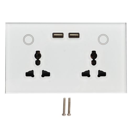 XYONG Interrupteur tactile mural en verre, prise intelligente Wi-Fi 2 positions USB, blanc, AC 110-240 V
