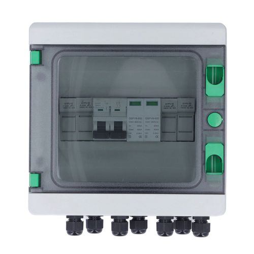 XYONG Coffret de combinaison solaire photovoltaique, disjoncteur de protection contre la foudre a 2 chaines, 2 entrees et 1 sortie, DC 550 V, IP65, etanche, avec onduleur MPPT