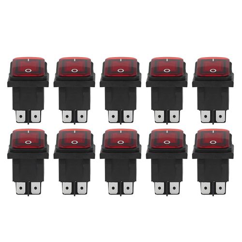 XYONG Lot de 10 interrupteurs a bascule a 2 positions, marche/arret, 30 A, AC 125 V/250 V, pour bateau, avec lumiere LED, 4 broches, rouge