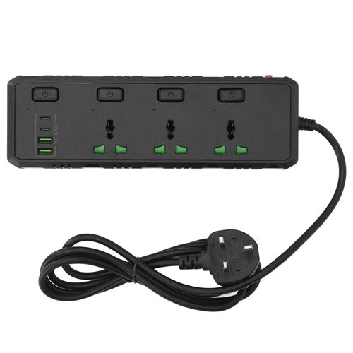 XYONG Multiprise 3000 W, 3 interfaces universelles, 2 ports USB, 2 ports PD, interrupteurs de controle individuels, prise de securite, prise britannique 110-265 V