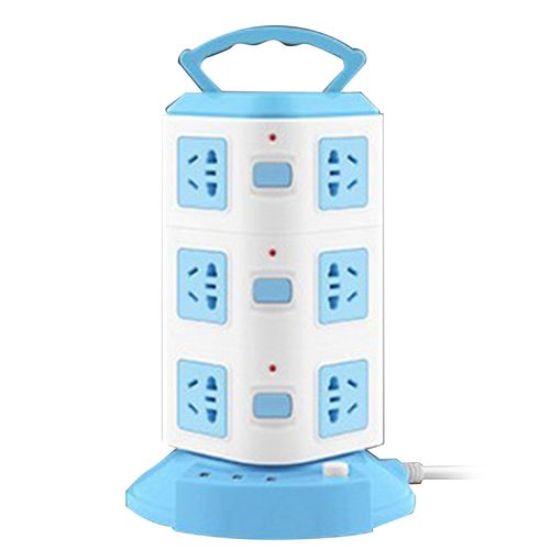 XYONG Multiprise tour multifonctionnelle avec protection contre les surcharges, port USB 220 V 10 A, bleu ciel, 3 niveaux