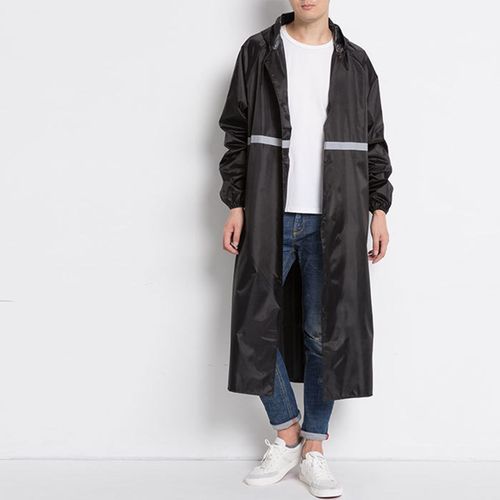 Xyong Manteau De Pluie Long, Epais Et Reflechissant, Reutilisable, Impermeable, Elegant, Pour L'exterieur, Noir, Taille L
