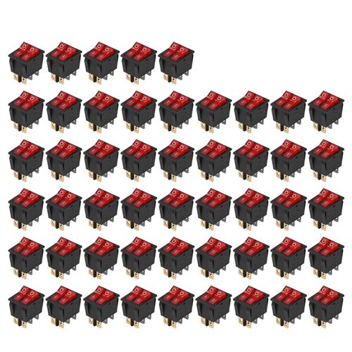 XYONG Interrupteur electronique a bascule pour bateau, 50 pieces, 6 broches, 2 positions, 2 niveaux, avec voyant lumineux, 125 V/250 V, KCD3, rouge