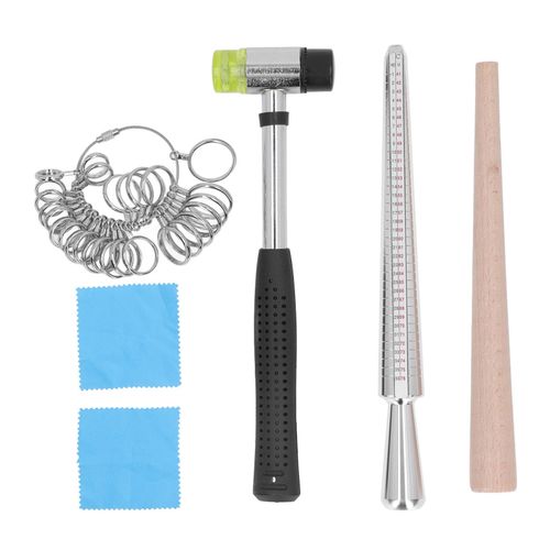 XYONG Kit de baguier en aluminium, jauge de mesure des doigts, mandrin en bois, marteau en caoutchouc, kit de bagues de taille americaine pour la fabrication de bijoux