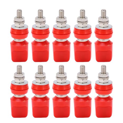 XYONG J.50019 (1) Borne de courant M6 100 A en laiton nickele avec fiche banane 4 mm, rouge