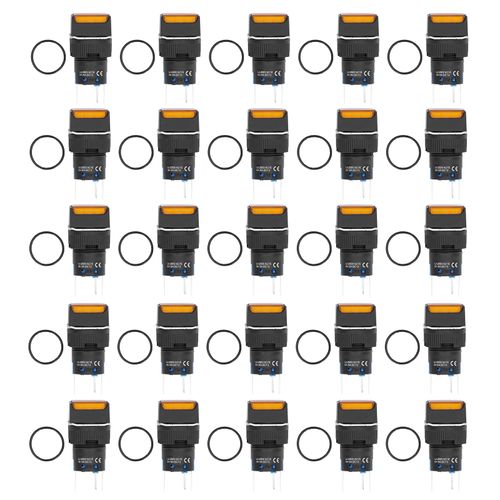 XYONG Lot de 25 petits interrupteurs a bouton-poussoir carres autobloquants avec voyant lumineux 16 mm 24 V 5 A Jaune