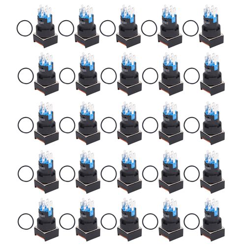 XYONG Lot de 25 interrupteurs carres a bouton-poussoir en laiton ABS, 8 broches, autobloquants, avec lumiere, 16 mm, 12 V, jaune