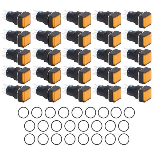 XYONG Lot de 25 interrupteurs a bouton-poussoir carres a 8 broches, autobloquants, avec eclairage, pour boite de distribution, 16 mm, 220 V, jaune